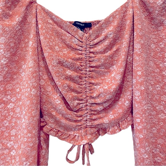 Forever 21 Women's Pink and Orange Crop Blouse - Picture 2 of 6